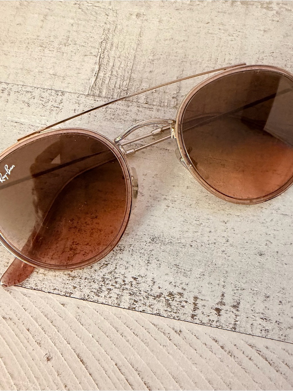 Ray-Ban Gold Frame Sunglasses with Brown Gradient Lenses